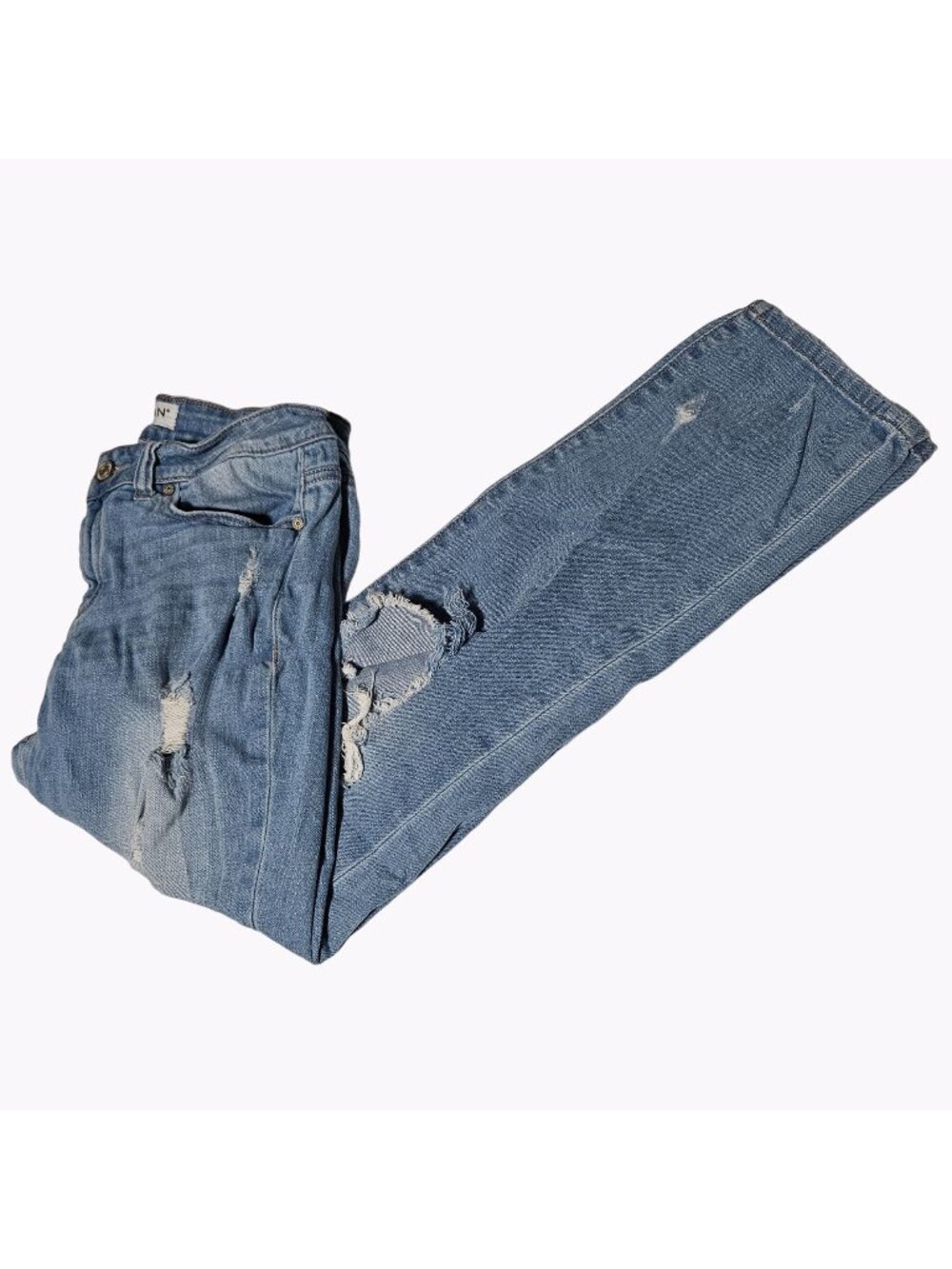 Enjean Jeans Womens Size 3 Straight Leg Mid Rise Light Wash Ripped Denim Pants